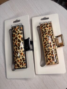 Blossom Leopard Print Rectangle Hair Clip - Brown/Black
